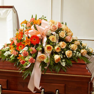 Peach, Orange, and White Half Casket Spray