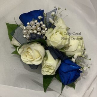 White & Blue Spray Rose HM Corsage