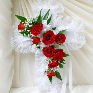 Red & White Satin Cross Casket Pillow