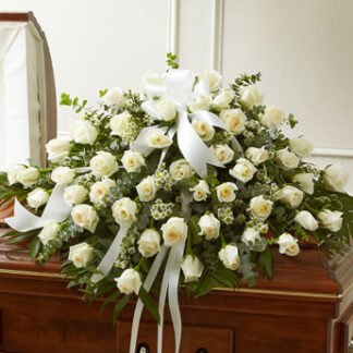 Cherished Memories White Rose Half Casket Spray