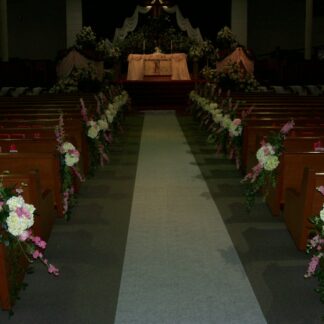 White Hydrangea and Pink Rose Pew Bows