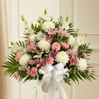 Heartfelt Sympathies Pink & White Standing Basket