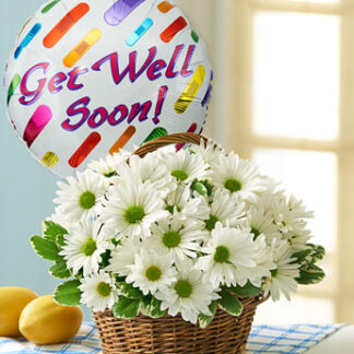 Basket Full of Daisies with Get Well Balloon