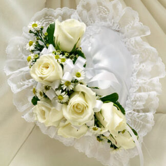 White Satin Heart Casket Pillow