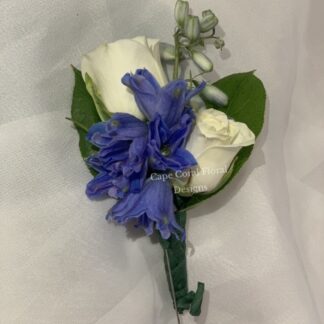 White Spray Rose & Delphinium Boutonniere