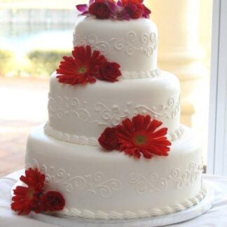 Red Rose and Gerbera Decorated Cake