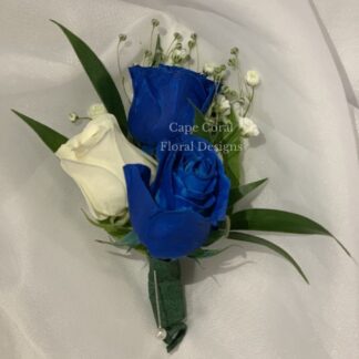 White & Blue Spray Rose Boutonniere