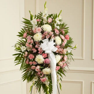 Deepest Sympathies Standing Spray-Pink  & White