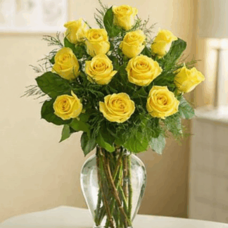 One Dozen Long Stem Yellow Roses