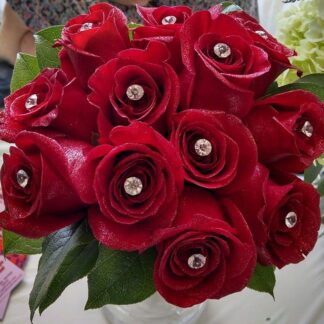 Red Rose w/Crystal Pin Bridal Bouquet